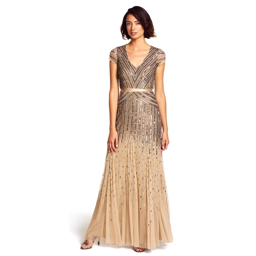 Adrianna Papell Beaded V-Neck Gown
